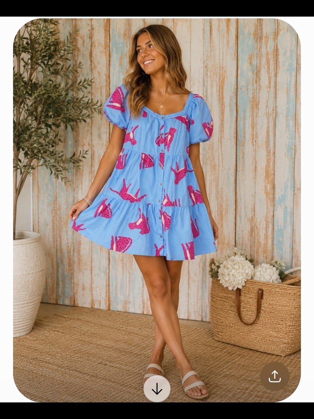Talulah Light Blue Dress With Hot Pink Cheetahs. 100% Cotton. Size Small